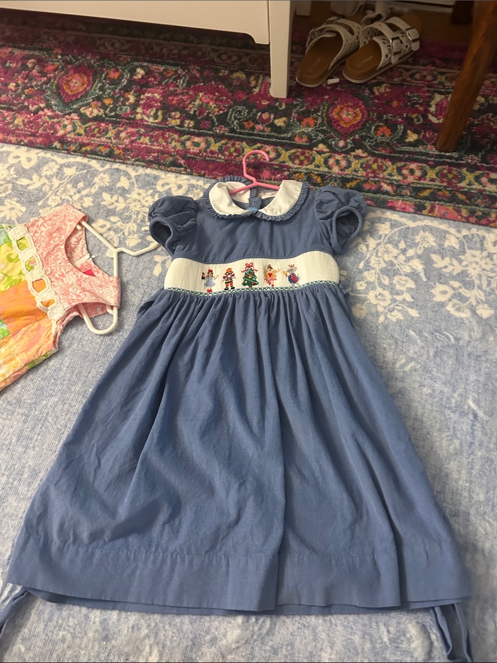 Classic Blue Smocked Peter Pan Collar Girls' Dress